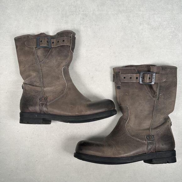 Palladium Boots Womens Size 6 Gray Leather Engineer Motorcycle Buckle Pull-On - Picture 1 of 6